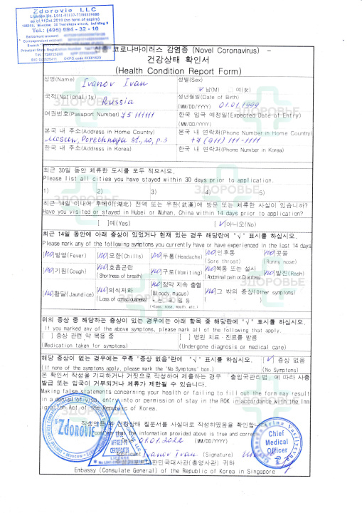 отчет о состоянии здоровья Корея